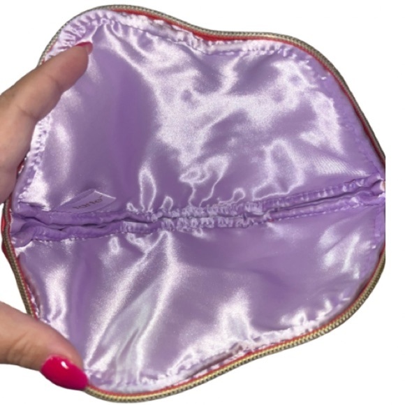 Tarte Lips Bold Red Pouch with Gold-Tone Zip Closure/Zip Tab & Purple Interior - Picture 2 of 8